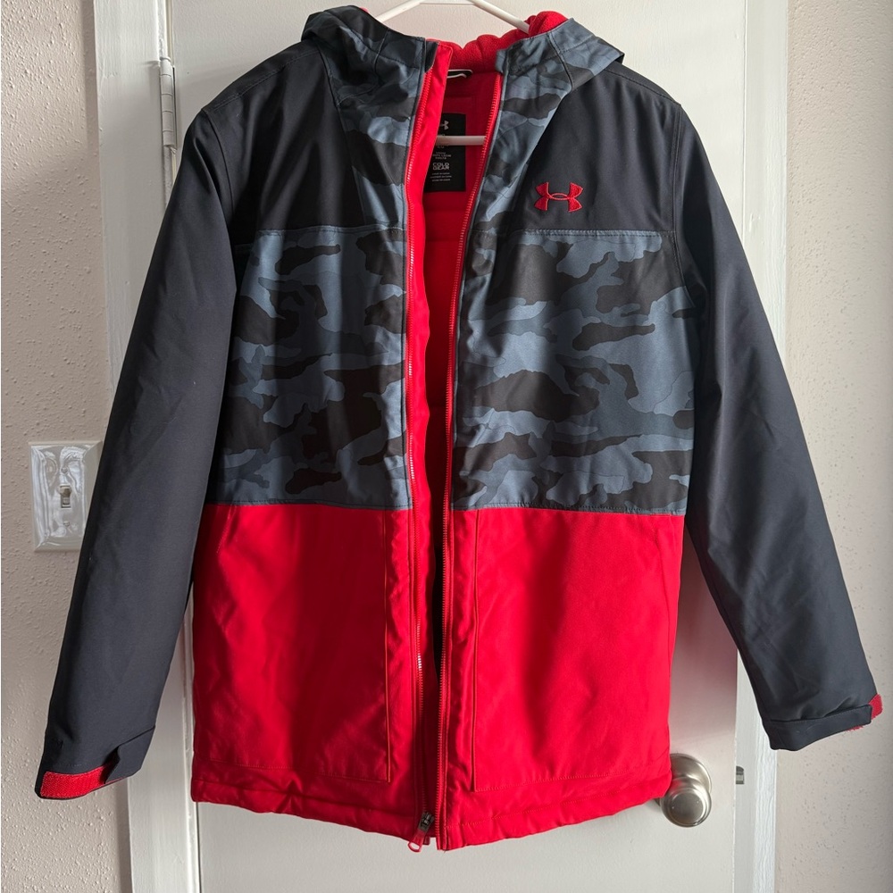 Under Armour Kids' Red and Gray Camo Fleece Lined Jacket